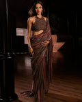 Vintage Wine Sequin Georgette Sari By KYNAH, Luxury Indian Fashion & Bridal Wear