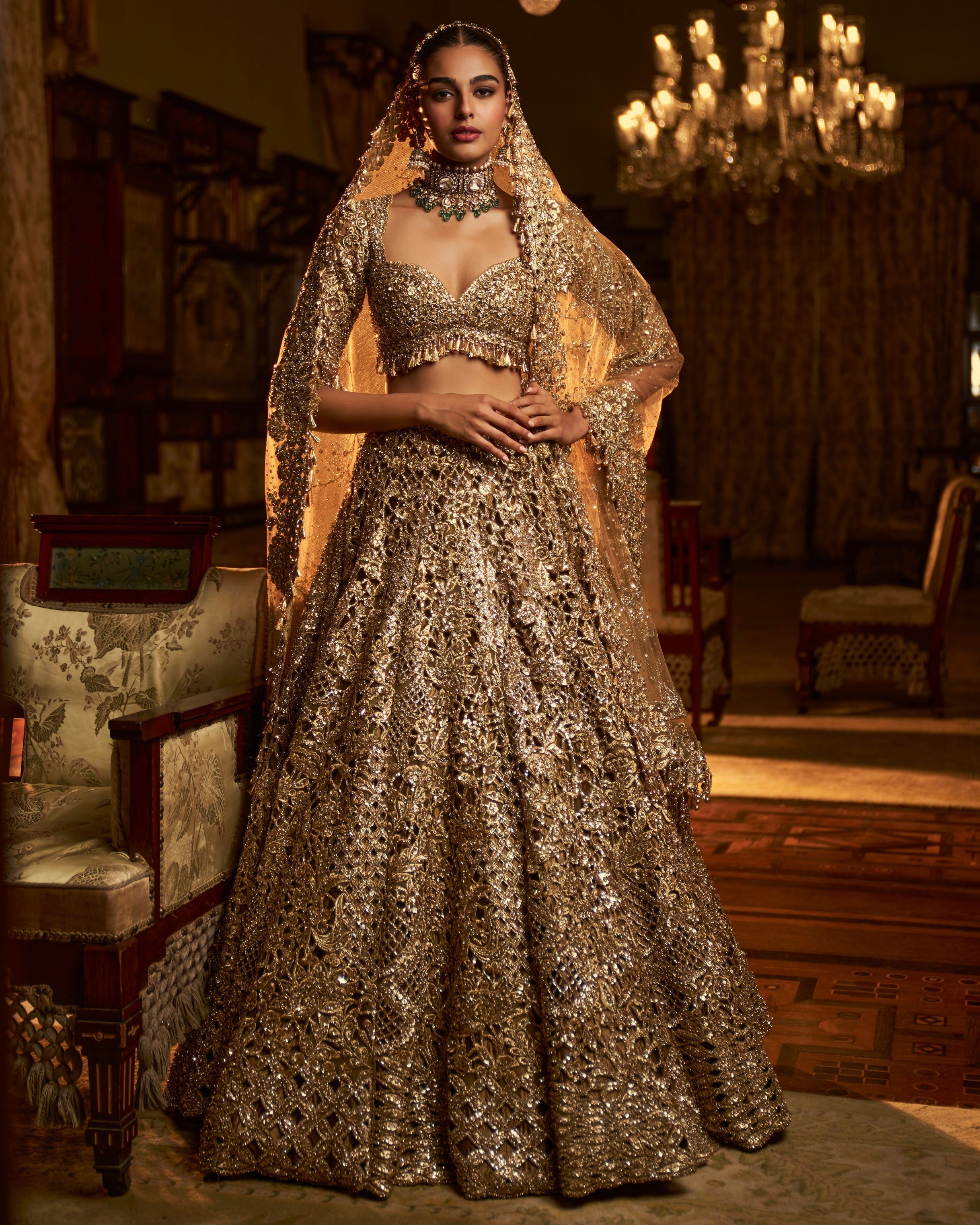 Falaknuma Gold Cut Work Lehenga Set By KYNAH, Luxury Indian Fashion & Bridal Wear