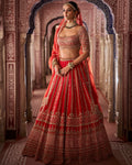 Red Vows Zardosi Panel Lehenga Set By KYNAH, Luxury Indian Fashion & Bridal Wear