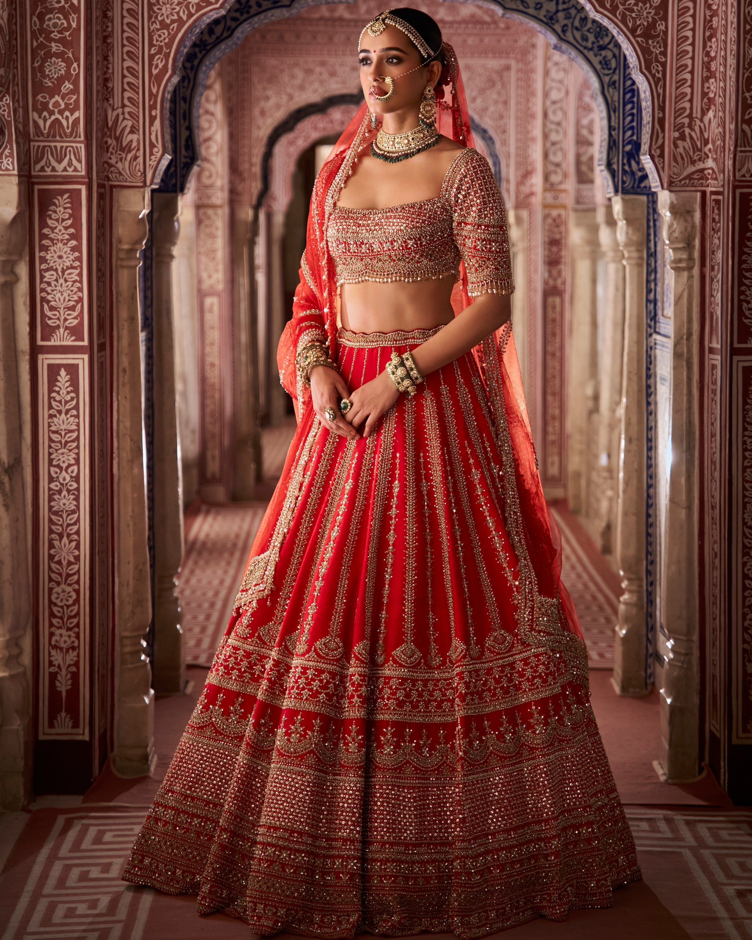 Red Vows Zardosi Panel Lehenga Set By KYNAH, Luxury Indian Fashion & Bridal Wear