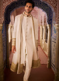 Vows Ivory Gold Matka Silk Sherwani Set By KYNAH, Luxury Indian Fashion & Bridal Wear