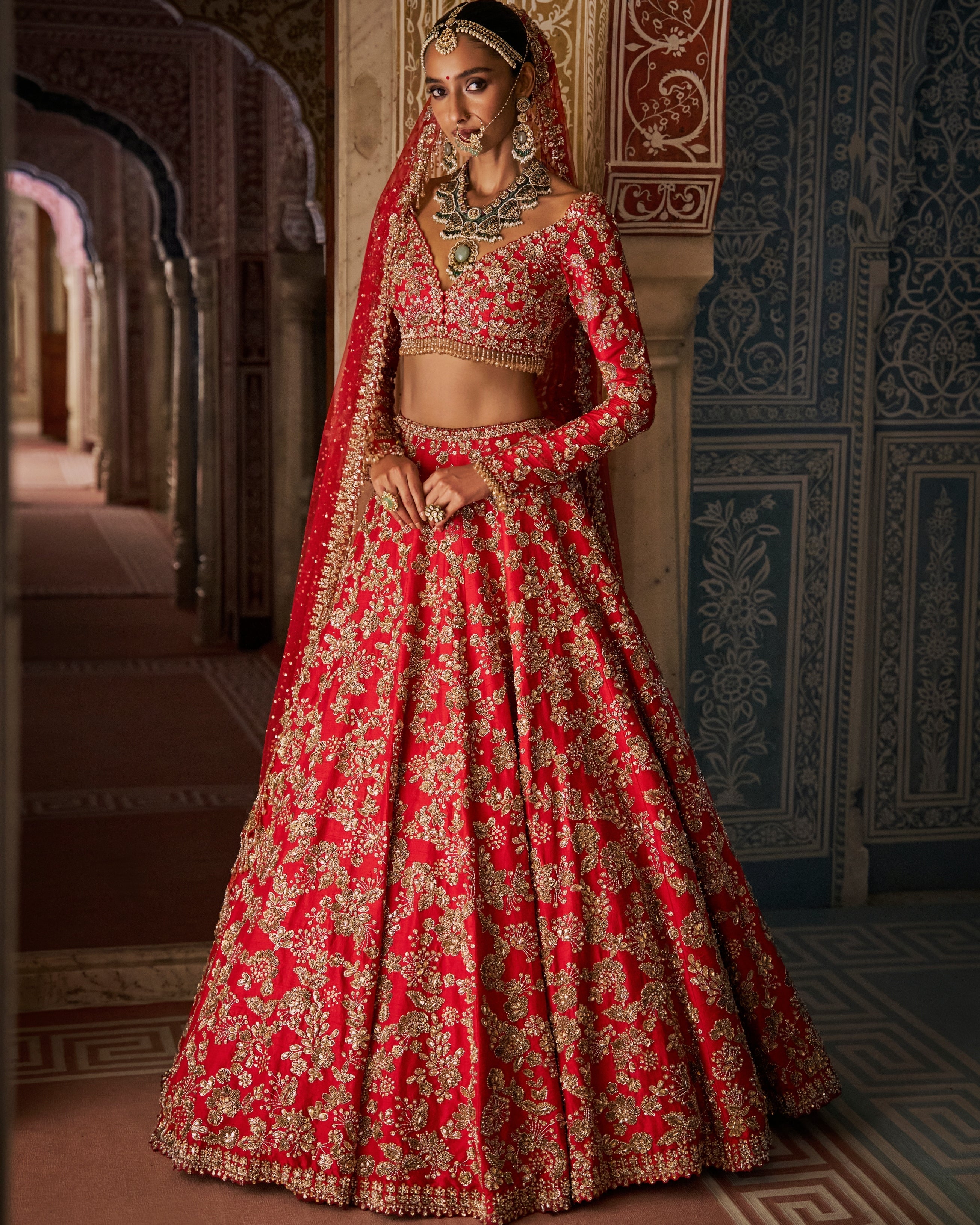 Red Vows Crystal Lehenga Set By KYNAH, Luxury Indian Fashion & Bridal Wear