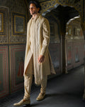 Vows Champagne Thread Work Sherwani Set By KYNAH, Luxury Indian Fashion & Bridal Wear