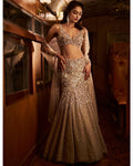 Nude Fit and Flare Crystal Skirt Set By KYNAH, Luxury Indian Fashion & Bridal Wear
