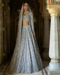 Ice Blue Tissue Lehenga Set By KYNAH, Luxury Indian Fashion & Bridal Wear