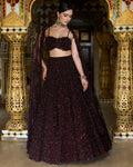 Wine Sequin Lehenga Set By KYNAH, Luxury Indian Fashion & Bridal Wear