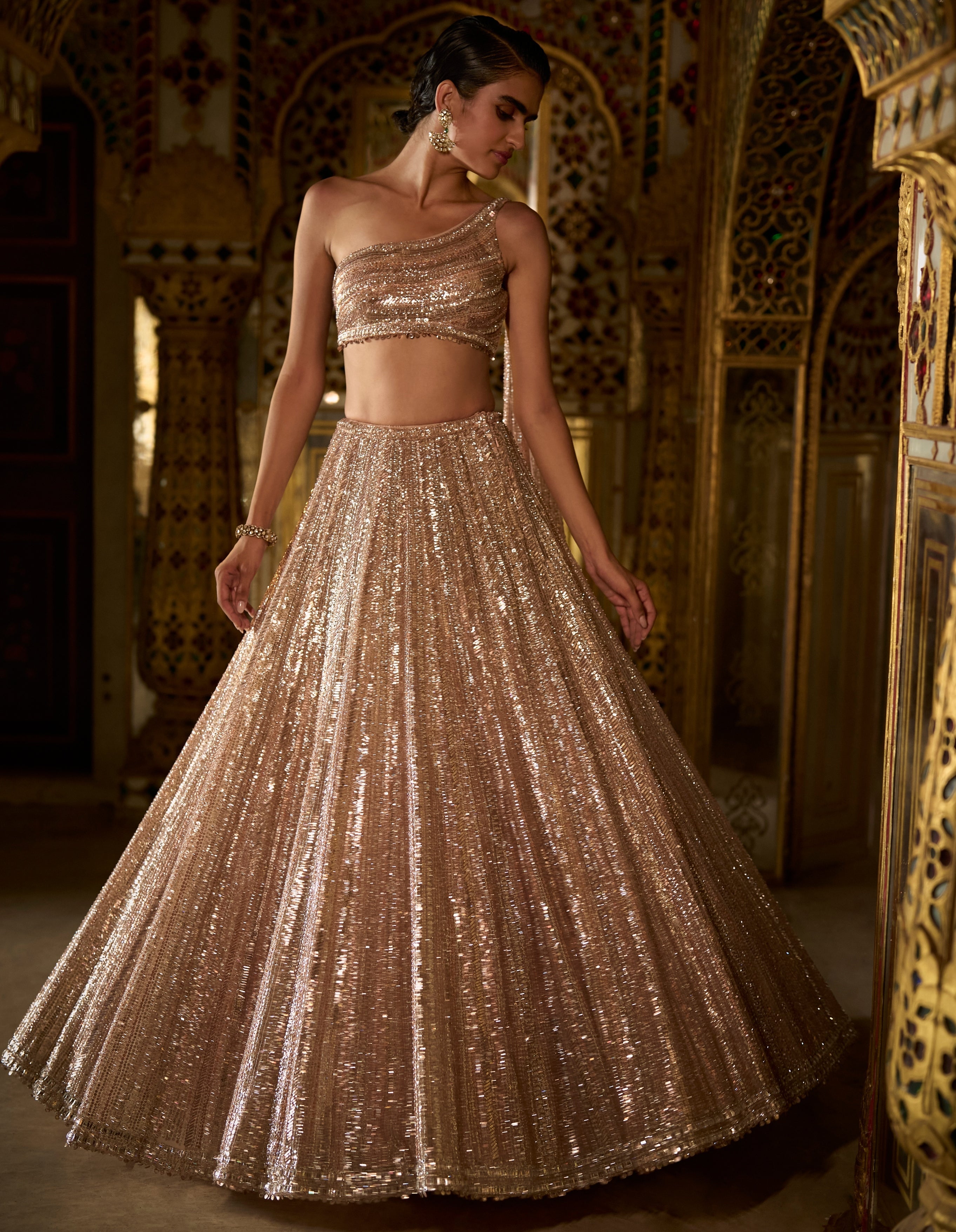 Rose Gold Sequin Lehenga Set By KYNAH, Luxury Indian Fashion & Bridal Wear