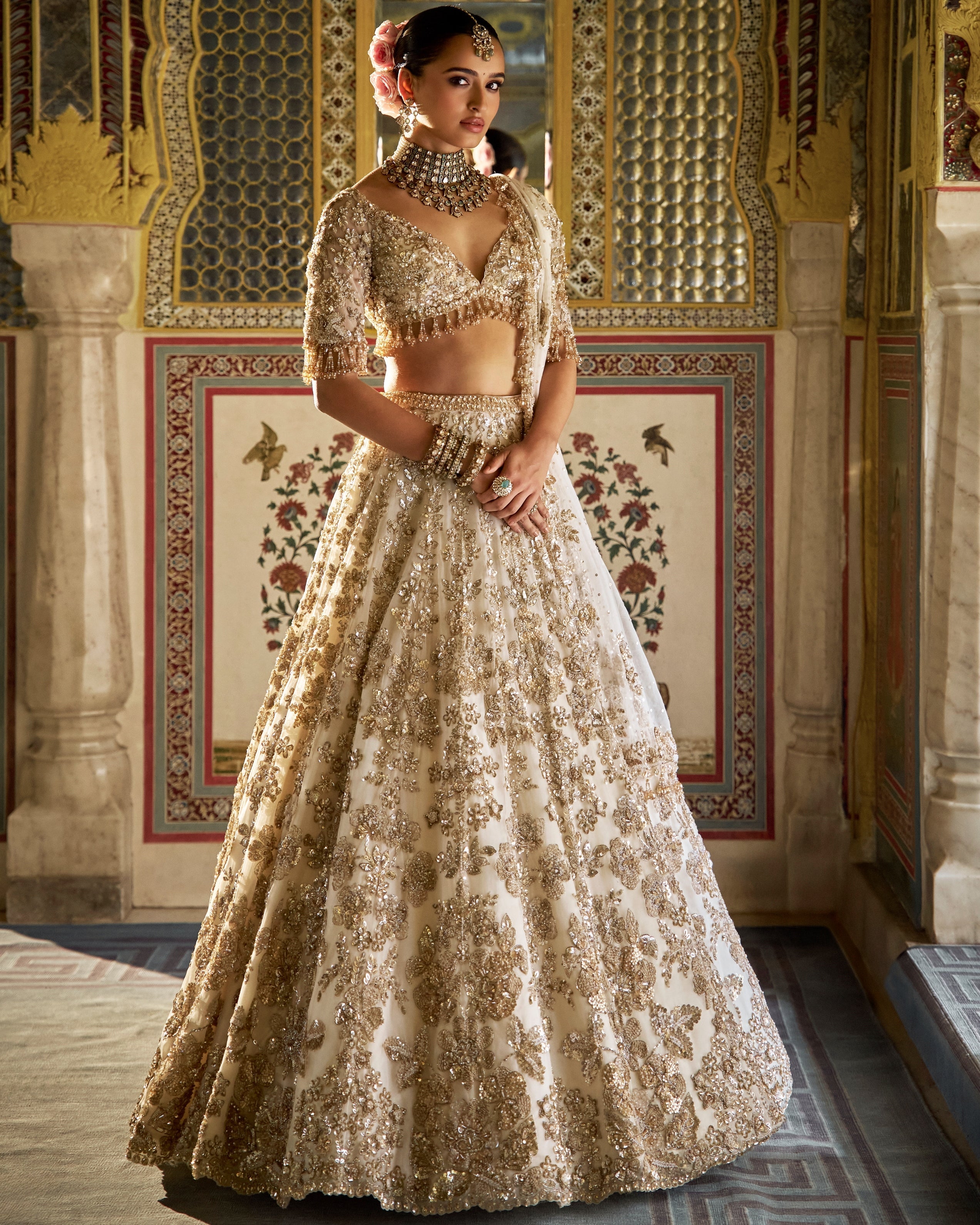 Ivory Gold Vows Floral Lehenga Set By KYNAH, Luxury Indian Fashion & Bridal Wear