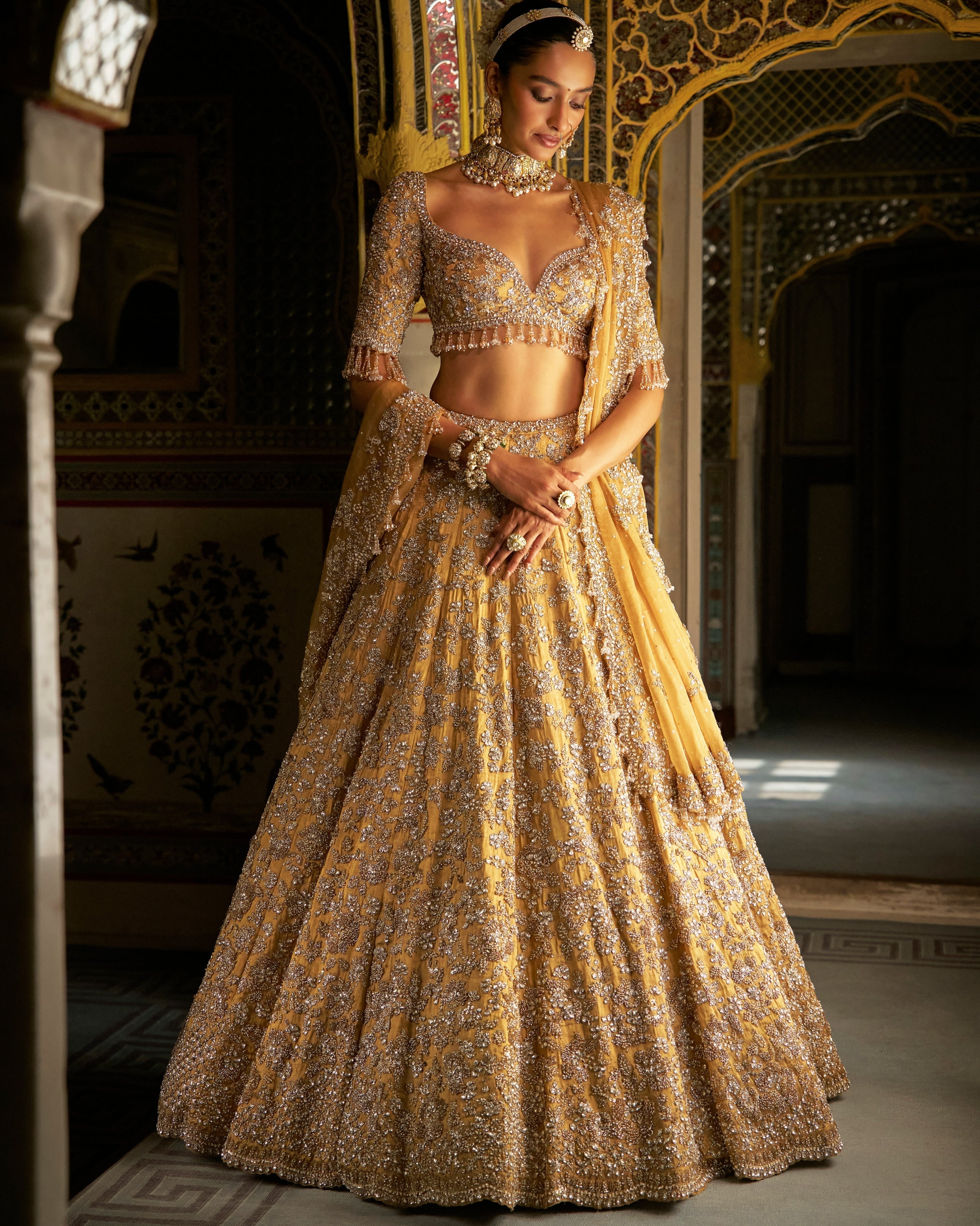 Gold Vows Crystal Lehenga Set By KYNAH, Luxury Indian Fashion & Bridal Wear