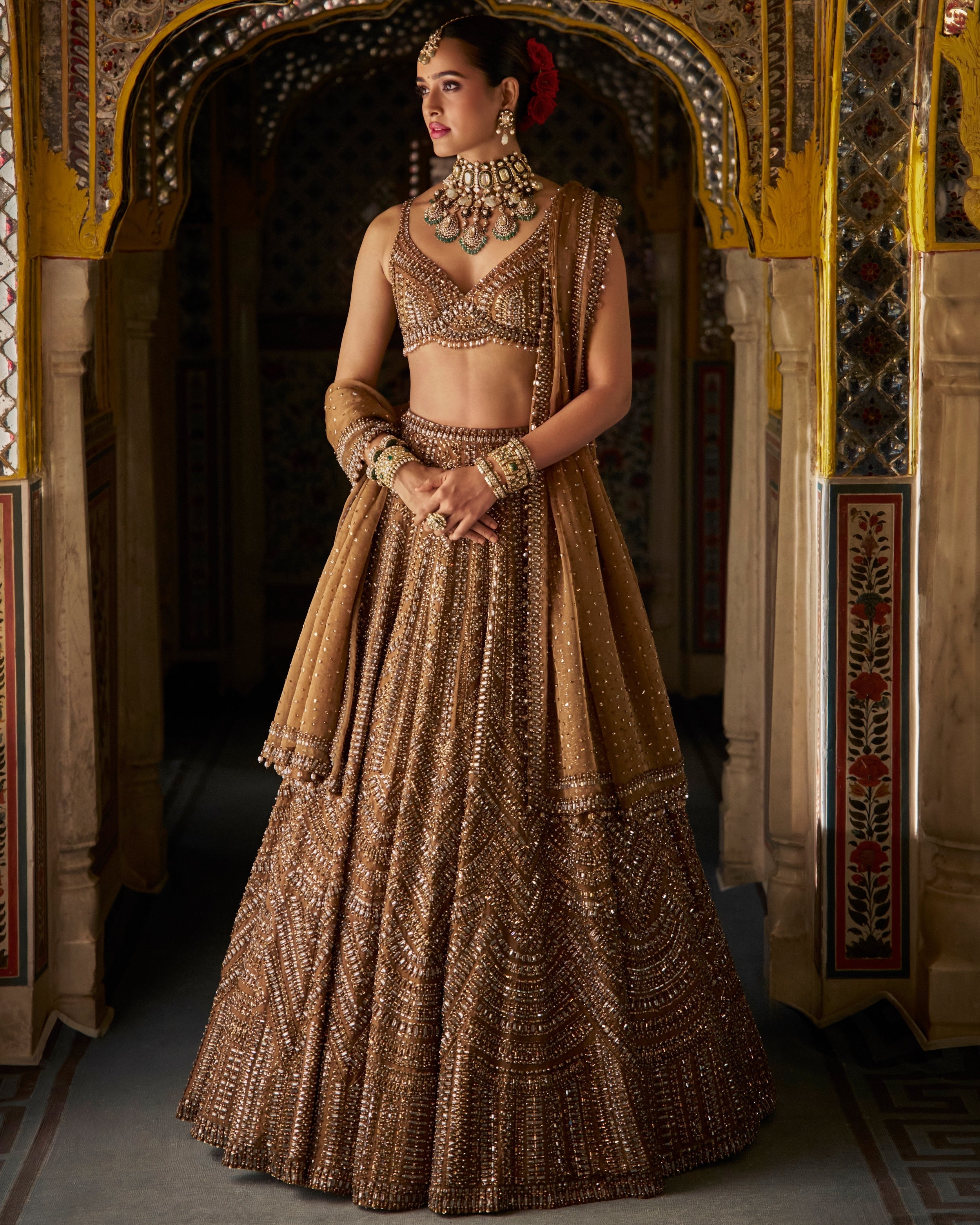 Copper Gold Vows Crystal Lehenga Set By KYNAH, Luxury Indian Fashion & Bridal Wear