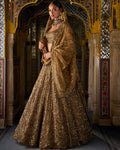 Antique Gold Vows Scalloped Lehenga Set By KYNAH, Luxury Indian Fashion & Bridal Wear