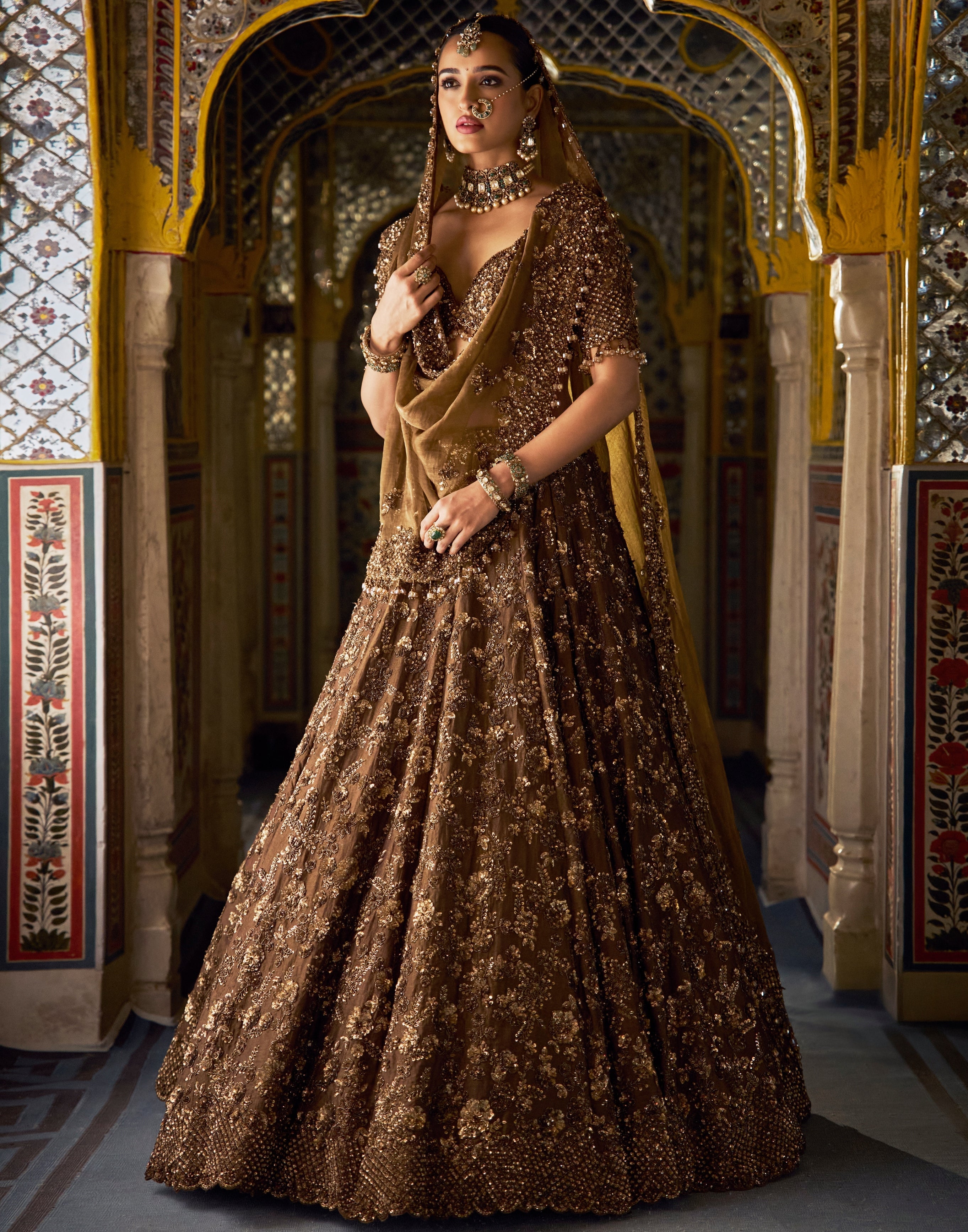 Bronze Vows Tissue Lehenga Set By KYNAH, Luxury Indian Fashion & Bridal Wear