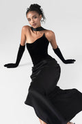 Architectural Corset Silk Velvet Gown With Scarf & Gloves