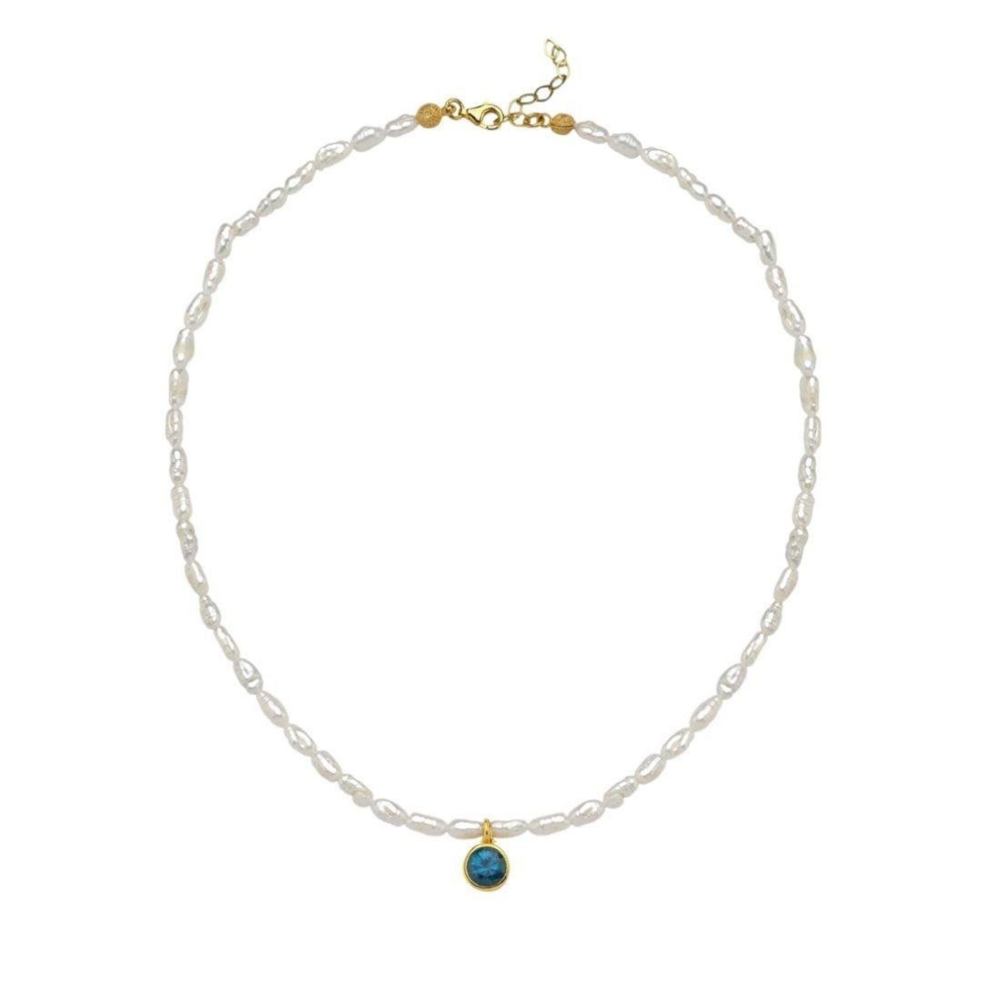 Cosmic Pearl Zodiac Necklace Blue Birthstone