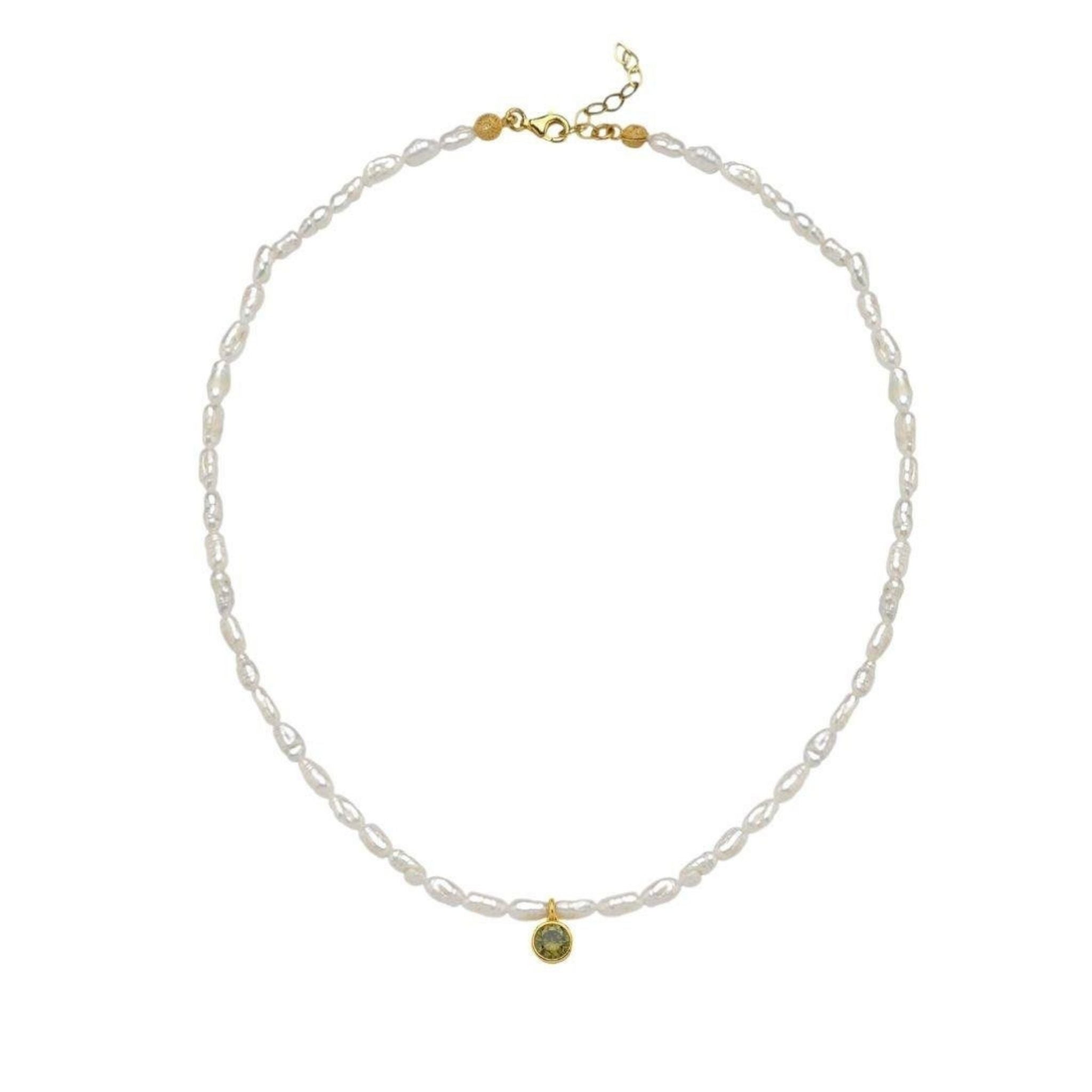 Cosmic Pearl Zodiac Necklace Light Green Birthstone