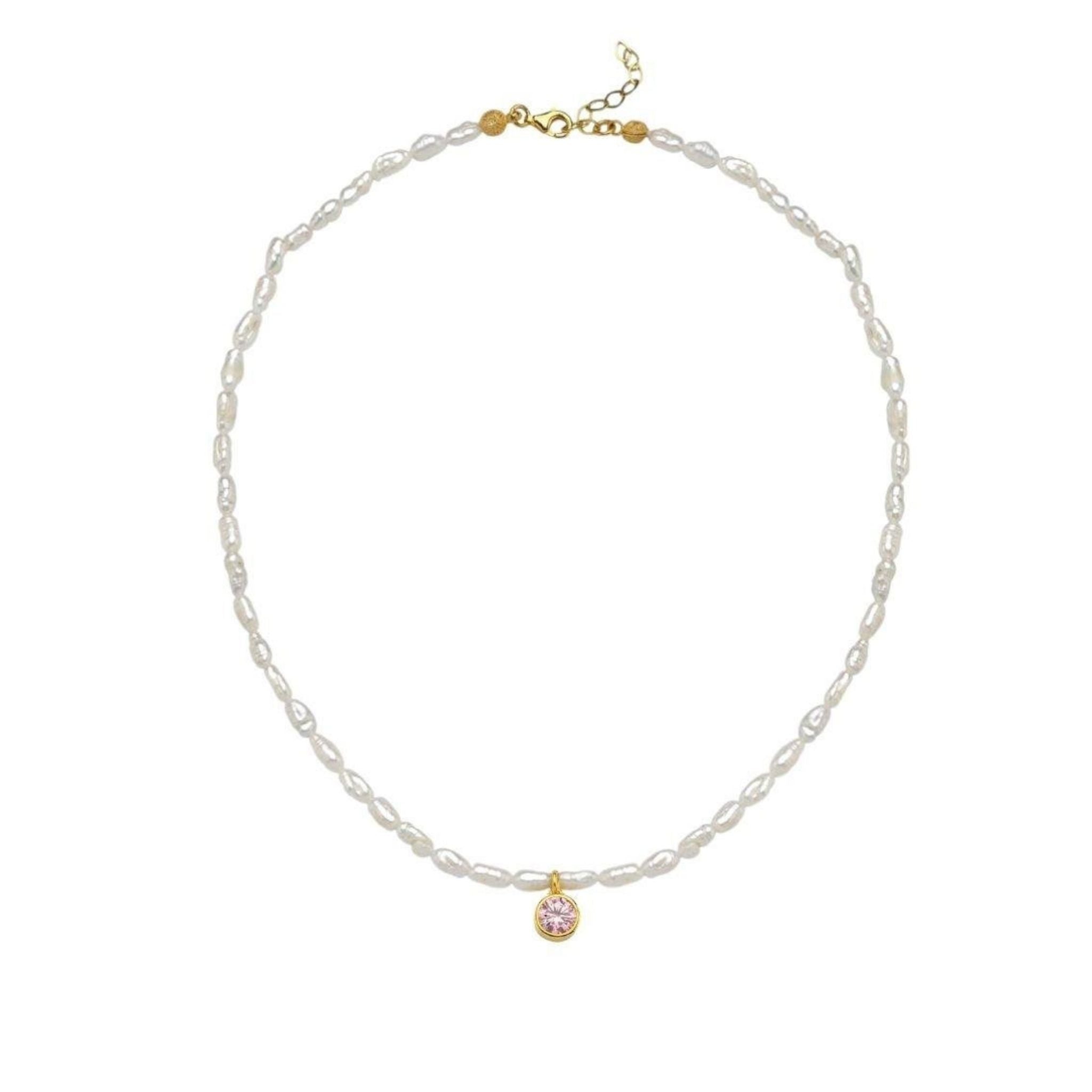 Cosmic Pearl Zodiac Necklace Pink Birthstone