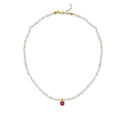 Cosmic Pearl Zodiac Necklace Red Birthstone