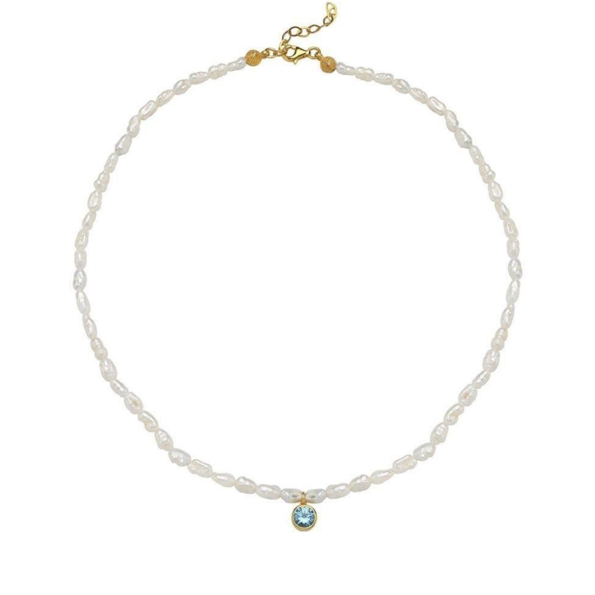 Cosmic Pearl Zodiac Necklace Sky Blue Birthstone