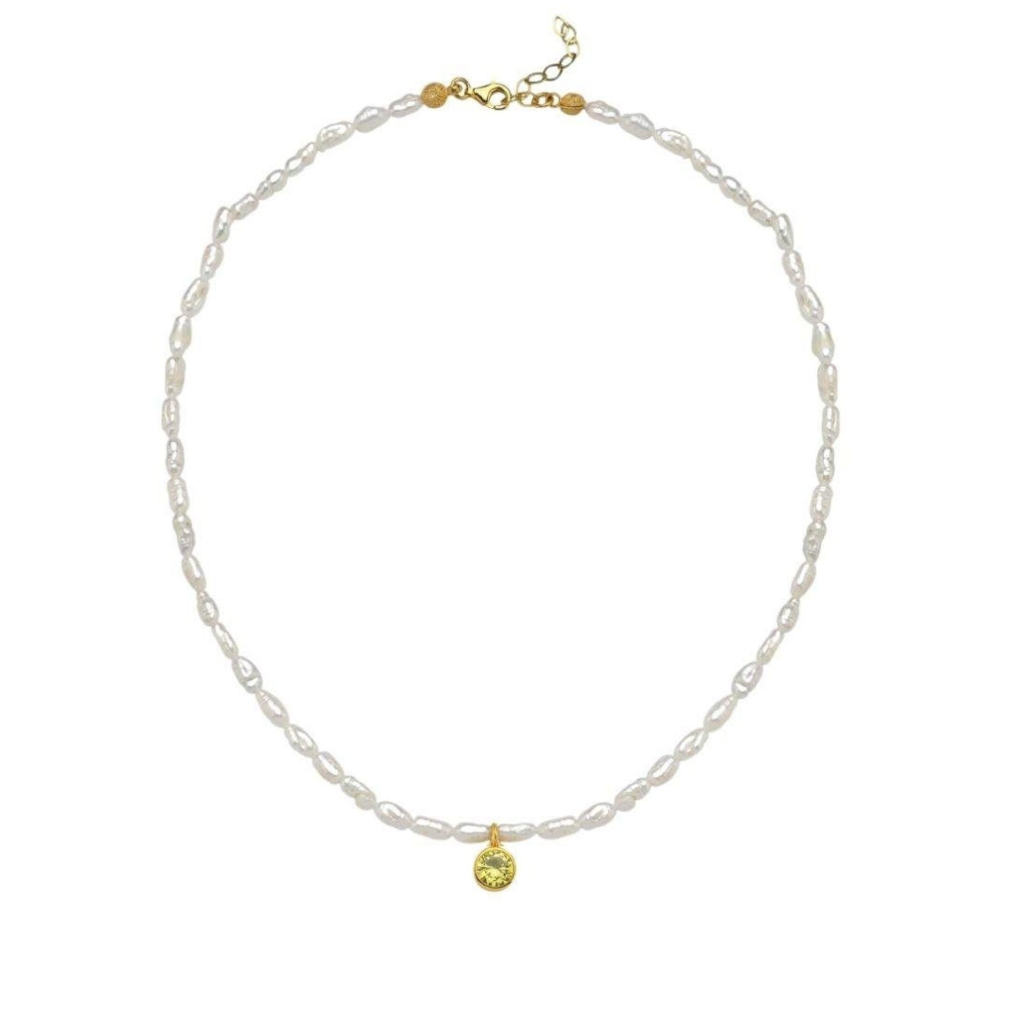 Cosmic Pearl Zodiac Necklace Yellow Birthstone