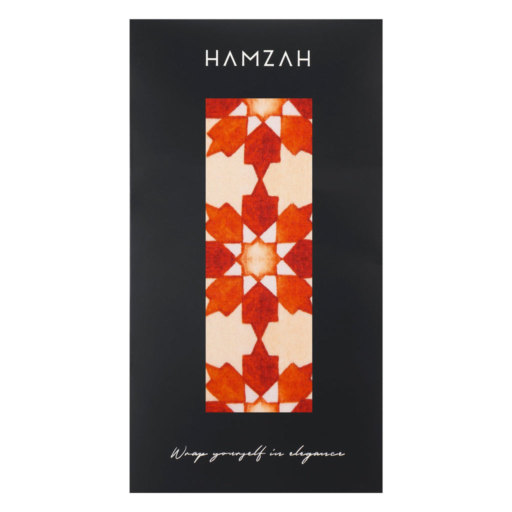 Orange Silk Scarf with Islamic Print Cosmo