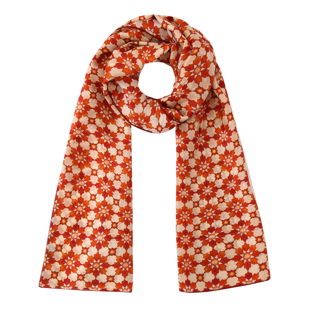 Orange Silk Scarf with Islamic Print Cosmo