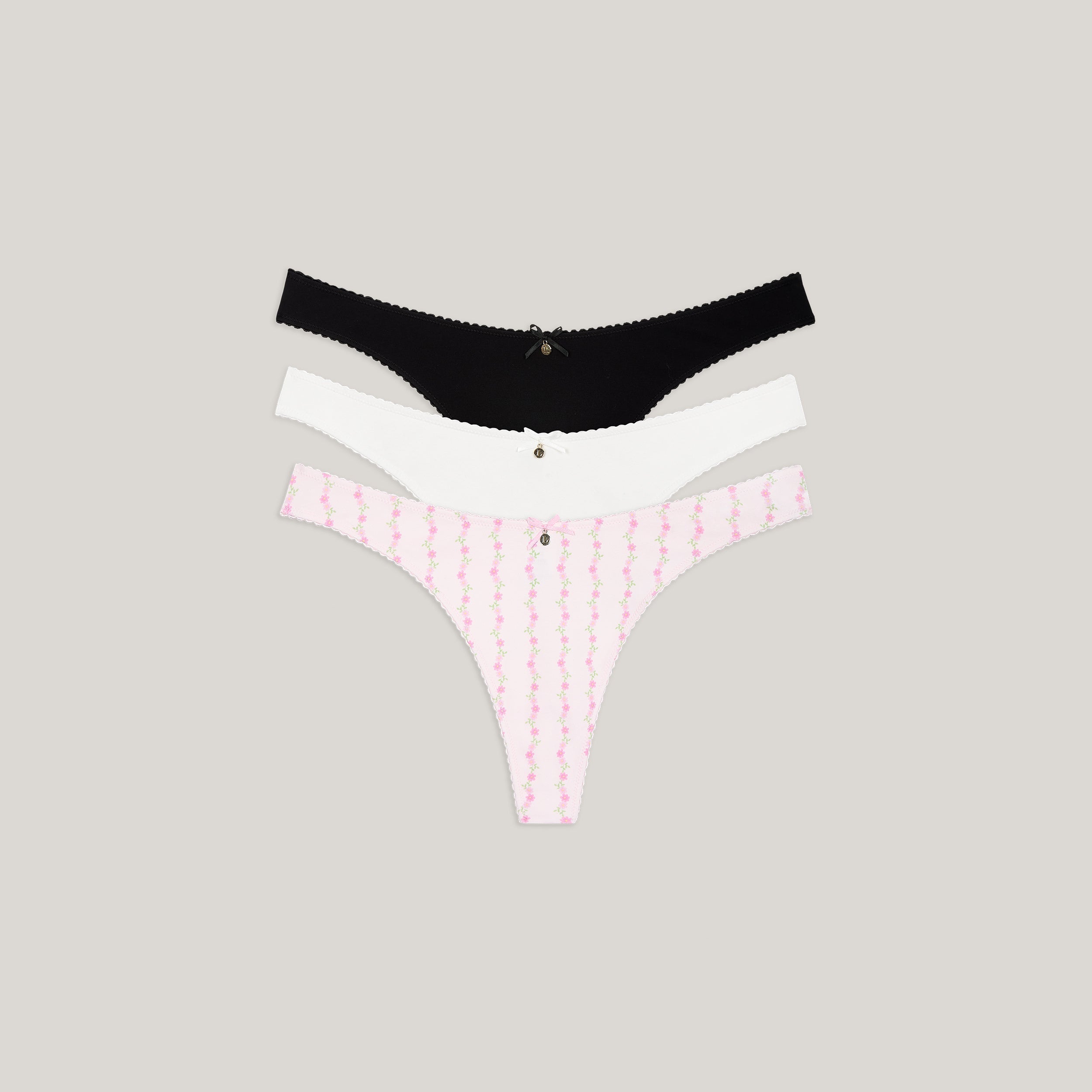Lounge Underwear Cotton Kisses Thongs (3-Pack) - Pink Print