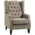 Faux Leather Wingback Accent Chair with Button Tufting Thick Padding, Khaki