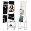 Full-Length Mirror Jewelry Cabinet with LED, Hooks, Shelves & Drawers, White