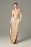 Alluring Silk Chiffon Corset Top & Maxi Set