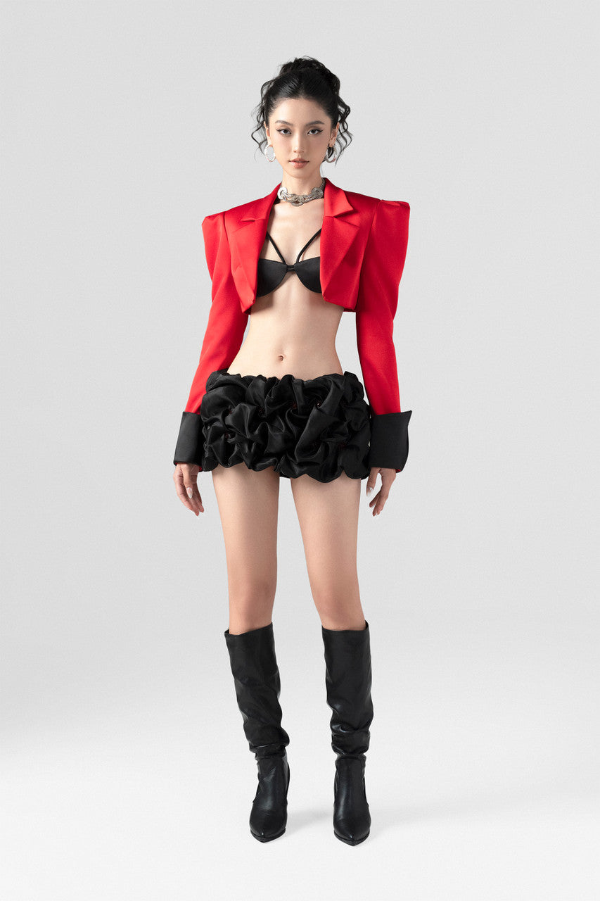 Elevated Crop Blazer Crystal-Embellished Mini Skirt