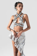 Rocker Cross Strap Crop Top & High-Low Skirt Set