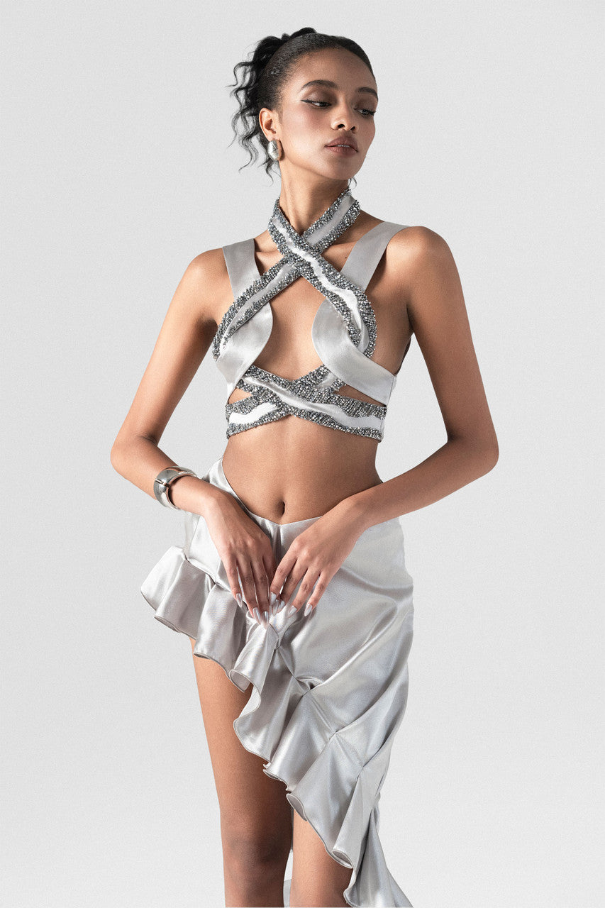 Rocker Cross Strap Crop Top & High-Low Skirt Set
