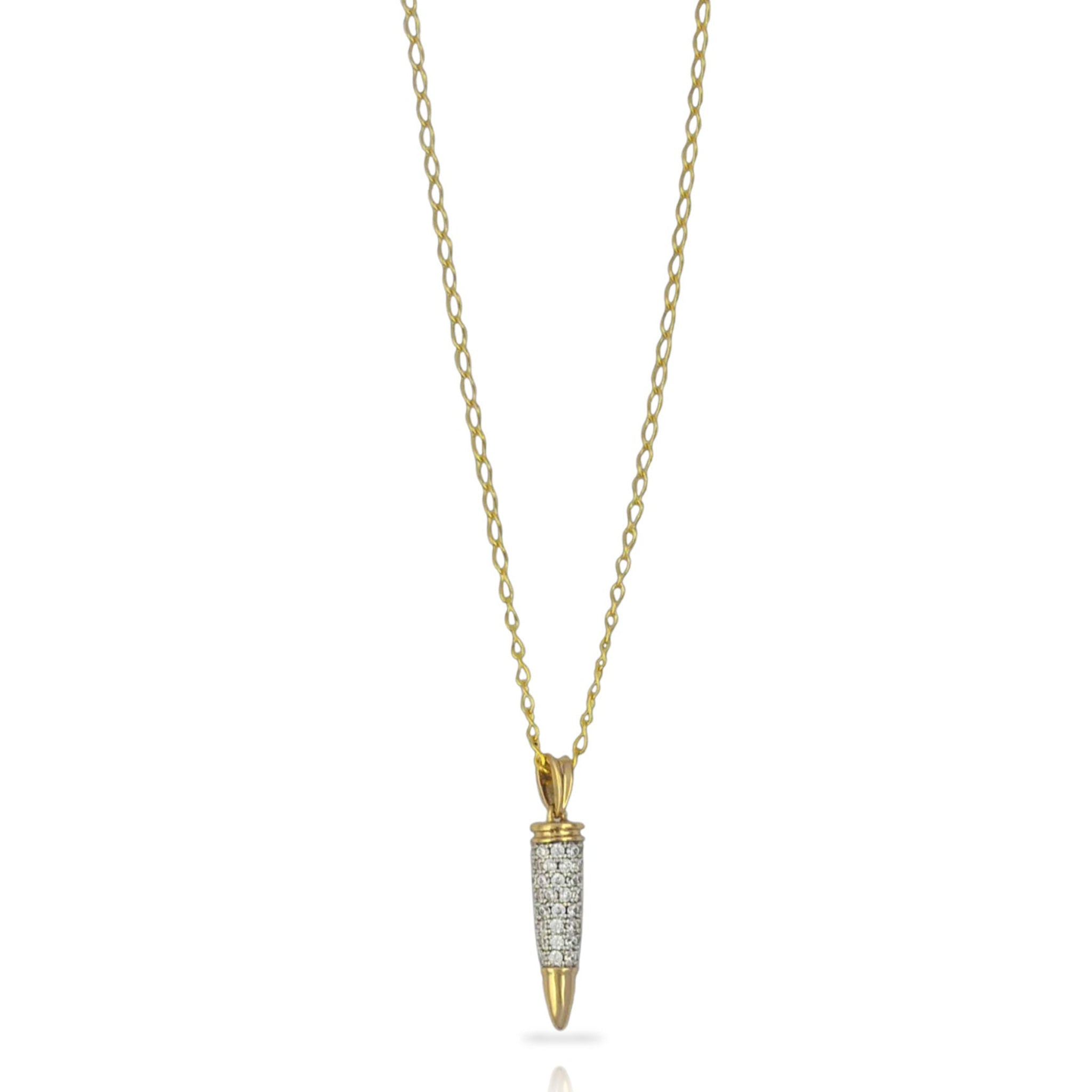 Crystal Pavé and Gold Bullet Pendant Necklace
