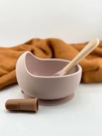 Cuenco + Cuchara + Cepillo de Silicona Organica y Bamboo Ecológico