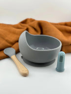 Cuenco + Cuchara + Cepillo de Silicona Organica y Bamboo Ecológico