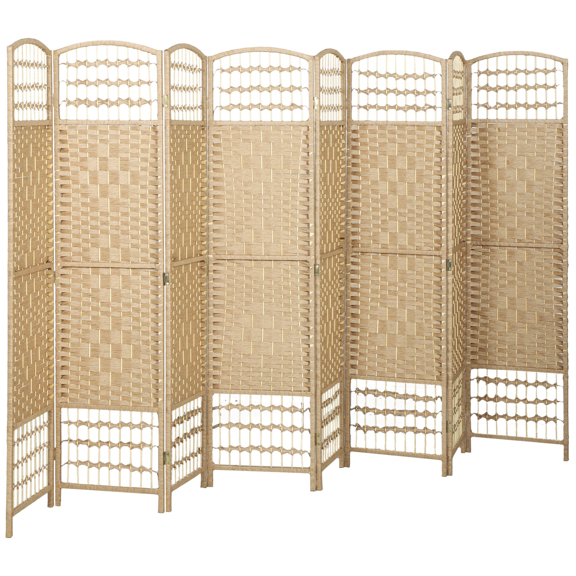 8 Panel Room Divider, 5.6 ft Tall Folding Privacy Screen, Wave Fiber Freestanding Partition Wall Divider, Natural