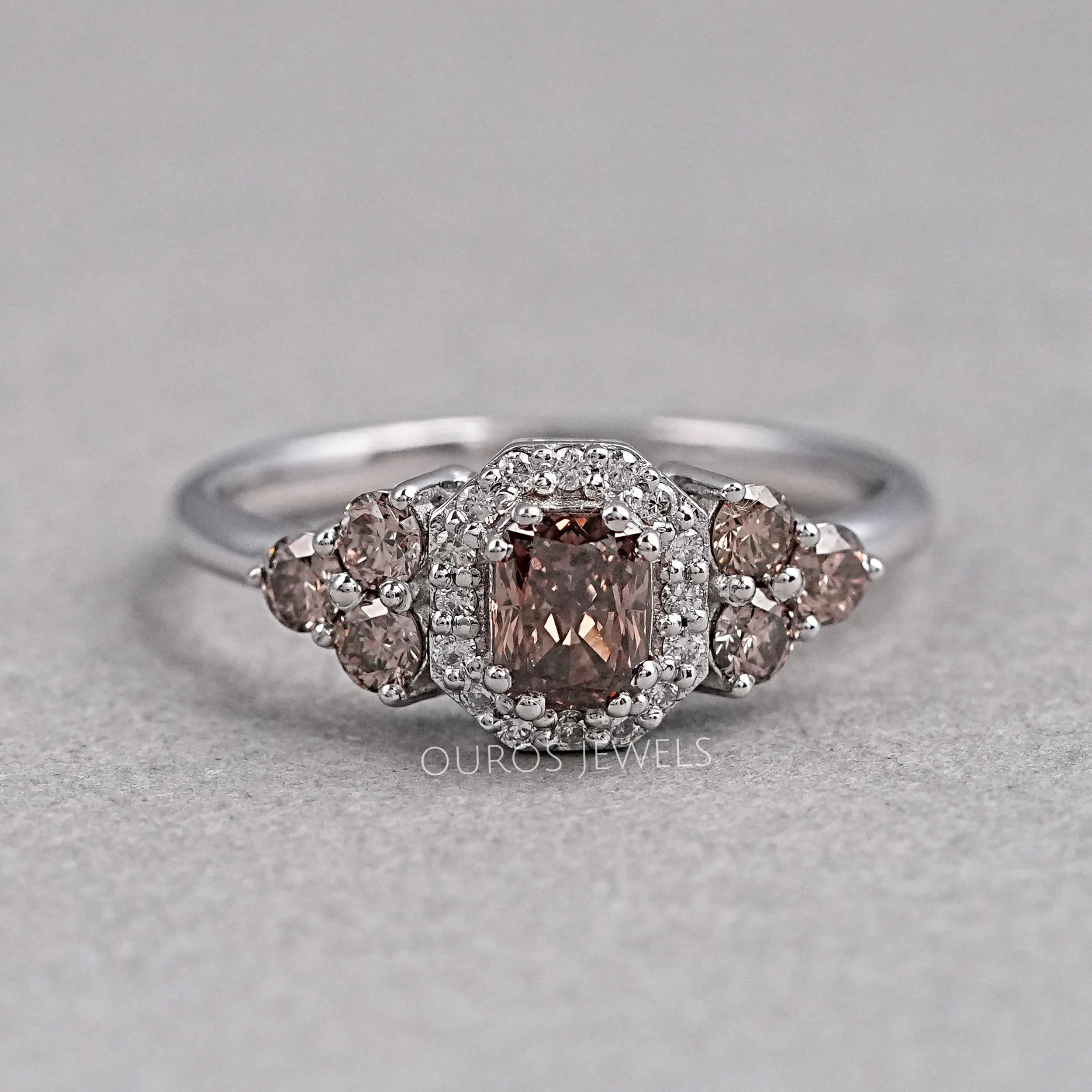 Fancy Cushion Cut Halo Champagne Diamond Ring