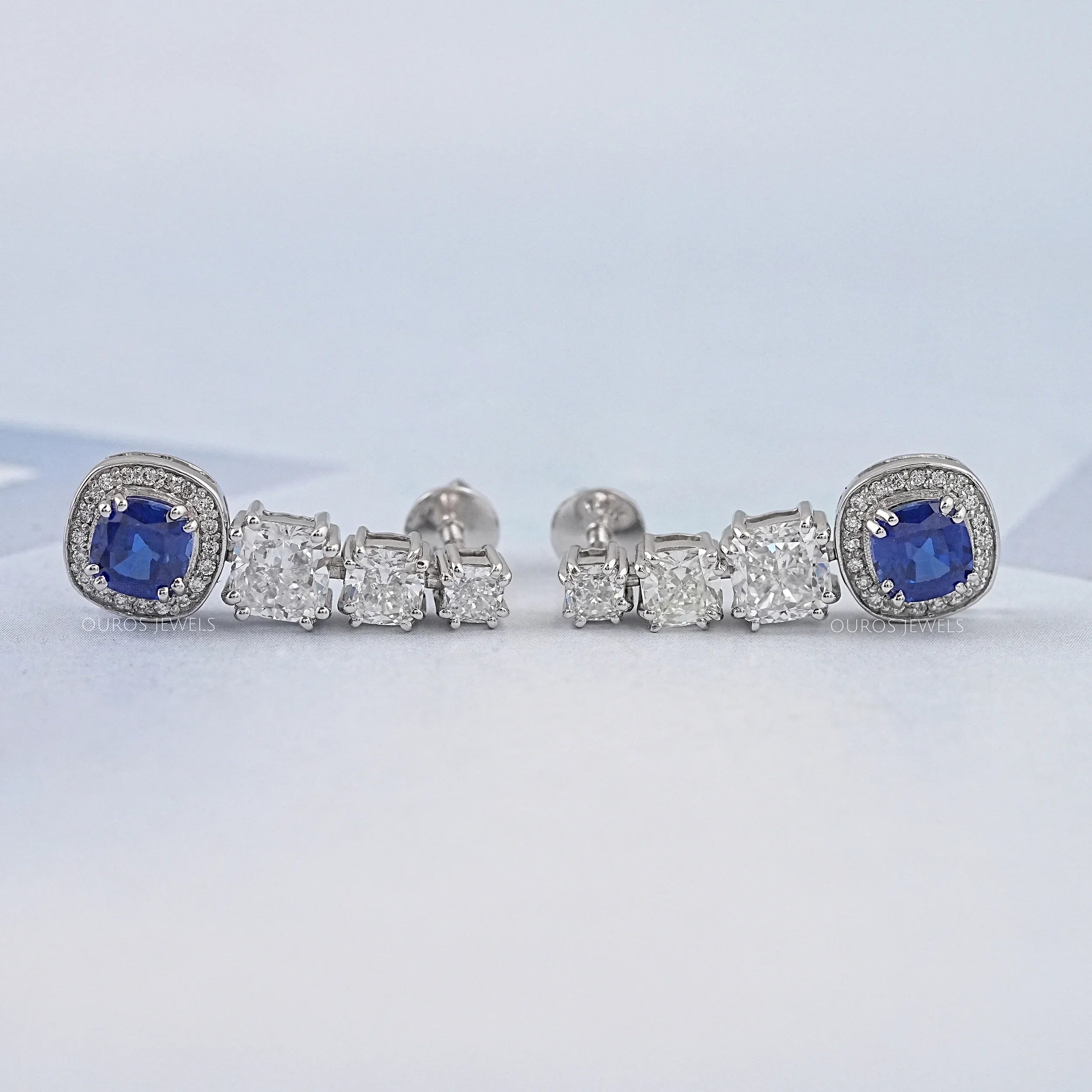 Cushion Cut Gemstone And Diamond Drop Dangle Earrings
