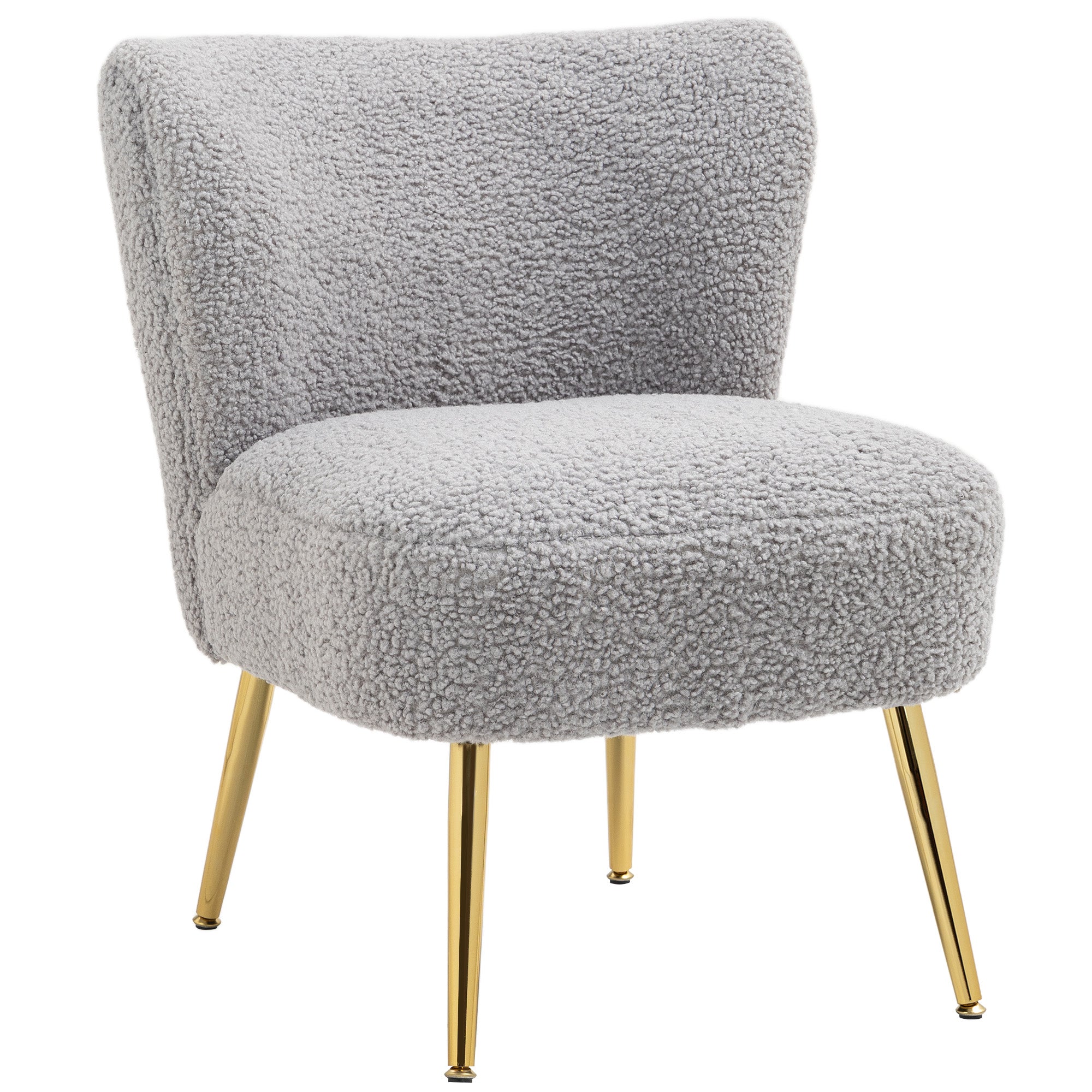 Armless Accent Chair with Gold Steel Legs Slipper Design, Charcoal Grey