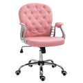 Velvet Vanity Office Chair, Button Tufted Swivel Chair with Tilt Function & Armrest, Pink