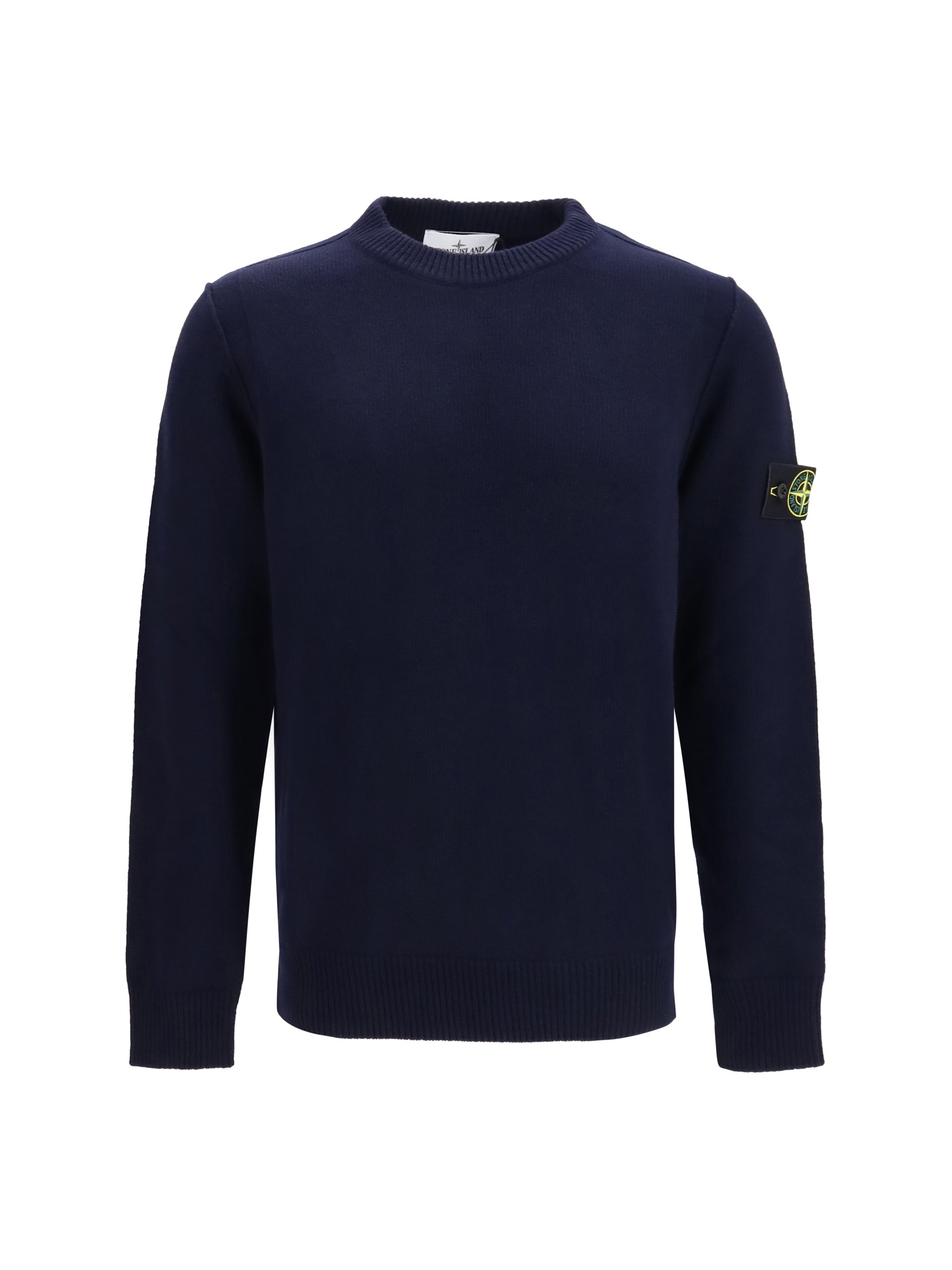 Stone Island Crewneck with Logo Patch Sweater — Navy