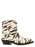 Ganni Zebra-Print Western Ankle Boot — cream