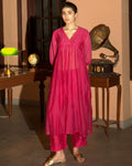 Pink Hand Embroidered Gather Kurta Set By KYNAH, Luxury Indian Fashion & Bridal Wear