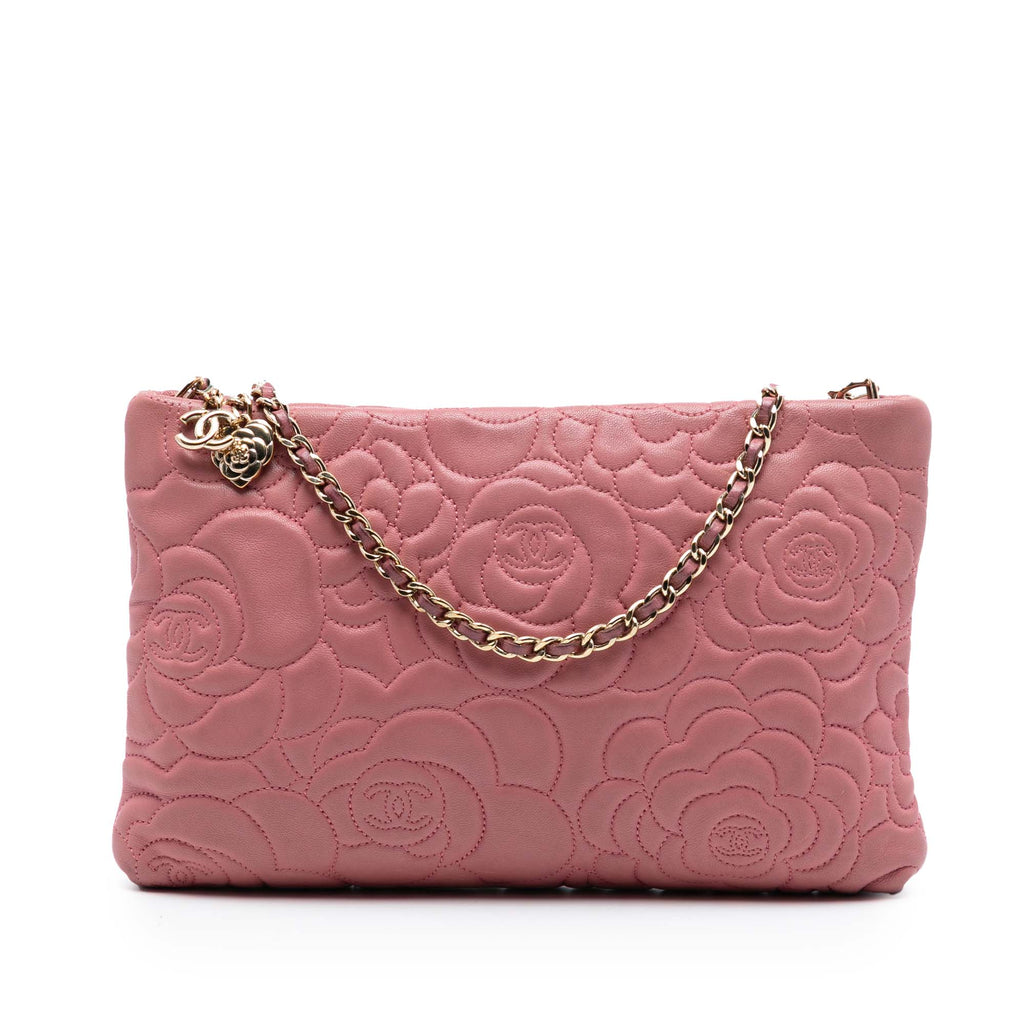 Embossed Lambskin Camellia Chain Pochette