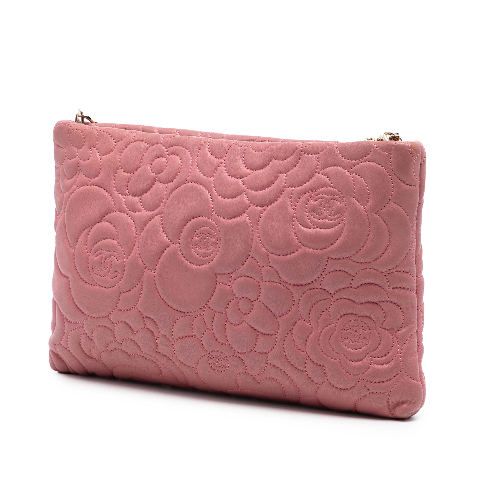 Embossed Lambskin Camellia Chain Pochette