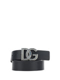 Dolce & Gabbana Logo-Embellished Calf Leather Belt — Black