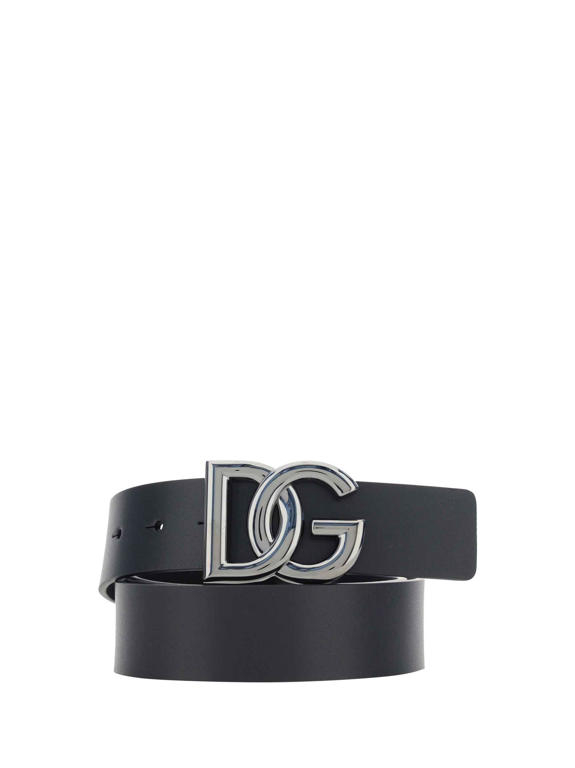 Dolce & Gabbana Logo-Embellished Calf Leather Belt — Black