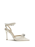 Mach & Mach Crystal-Embellished Double Bow Satin Pumps — White