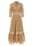 Elie Saab Floral Macramé Lace Dress — Caramel