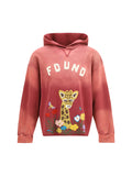 Found Embroidered Giraffe Wildlife Hoodie — Red